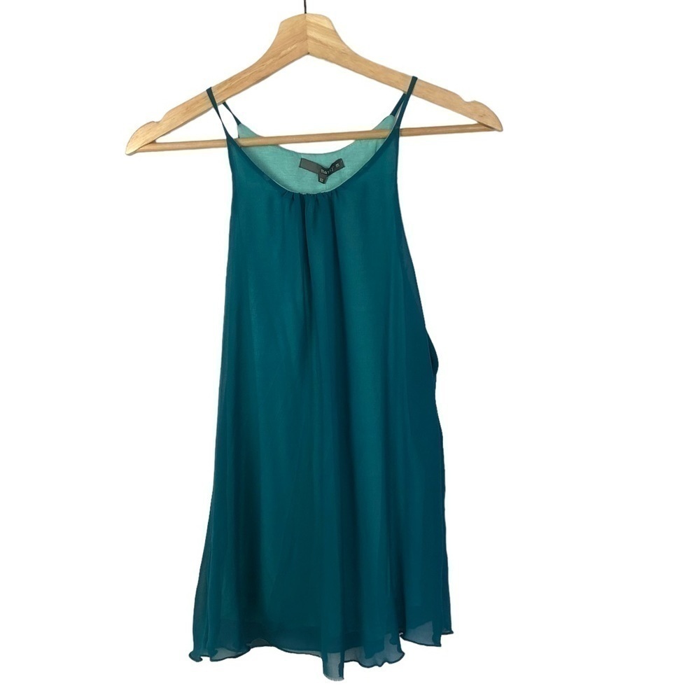 Matty M Blue Chiffon Layered Scoop‎ Neck Tank Top XS